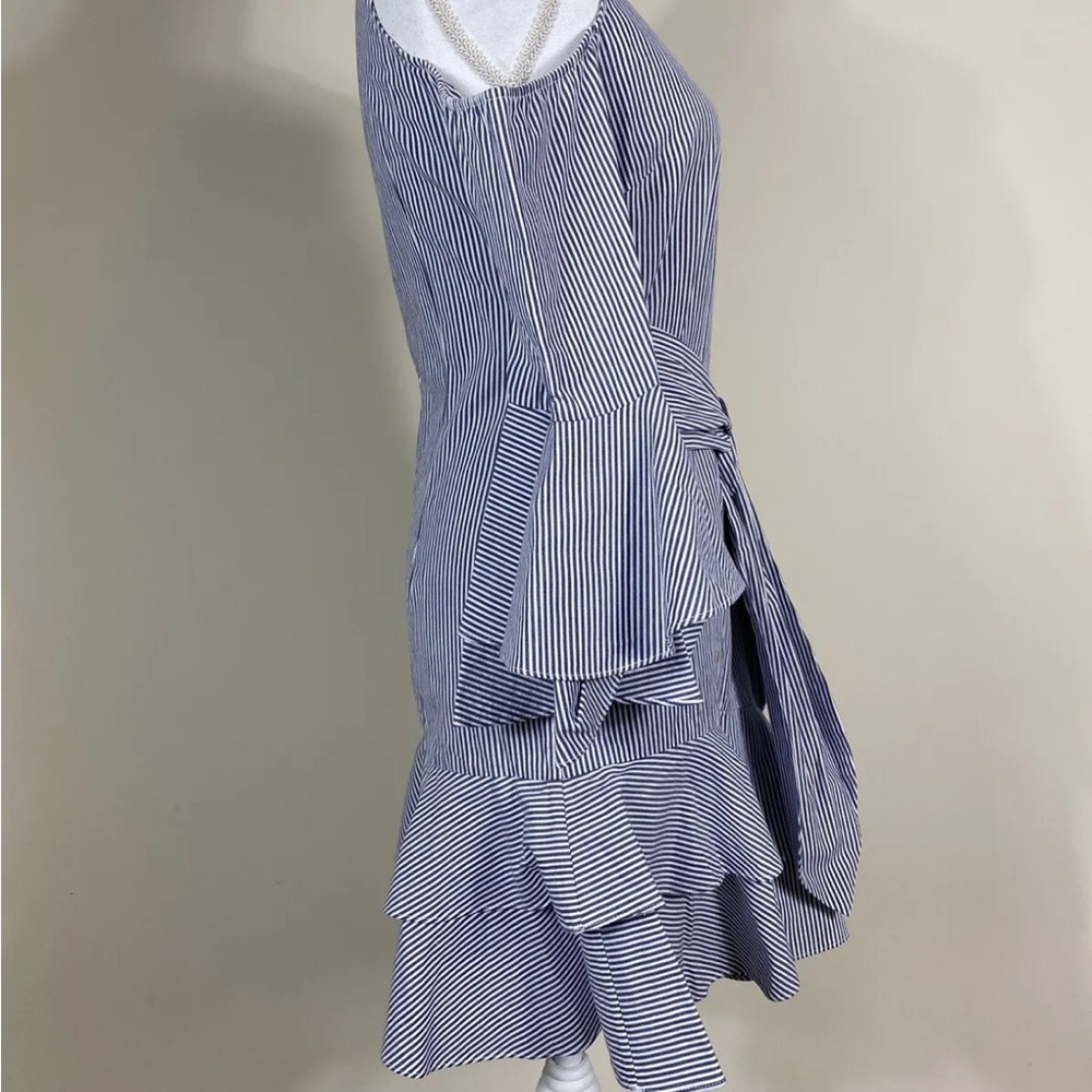 Intermix Size 2 Ellie Striped Asymmetric Bell Sleeve Belted Dress View 5
